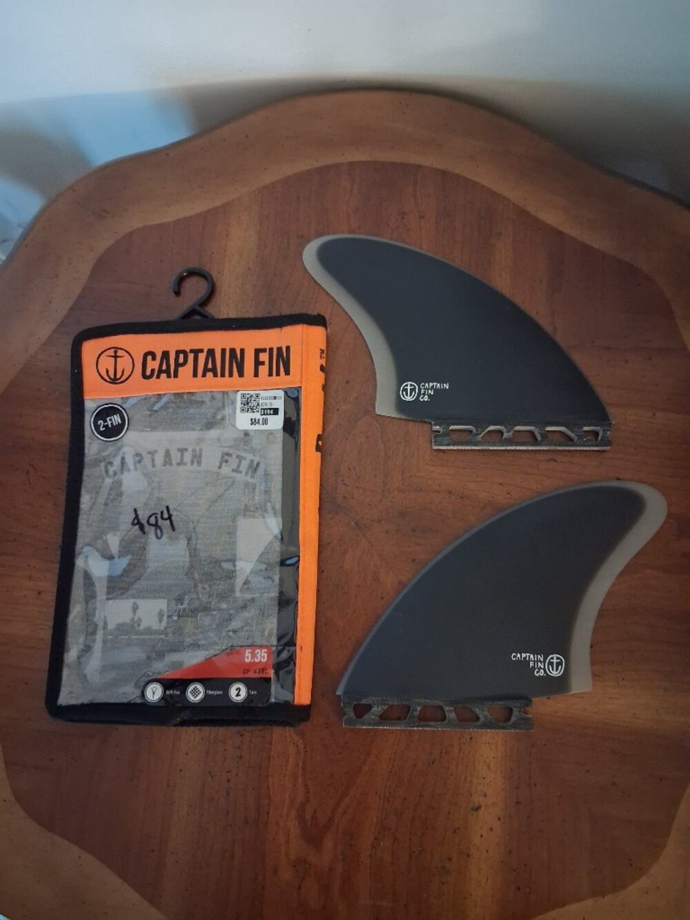 NIP Captain Fin 5.35 CF Keel Grey Twin Fiberglass Fins Surfboard Black